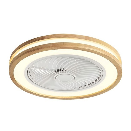 [E.300-25072] PLAFÓN DECORATIVO CON VENTILADOR COLOR BLANCO Y MADERA Ø50 MOTOR DC 15W CON LUZ LED 41W