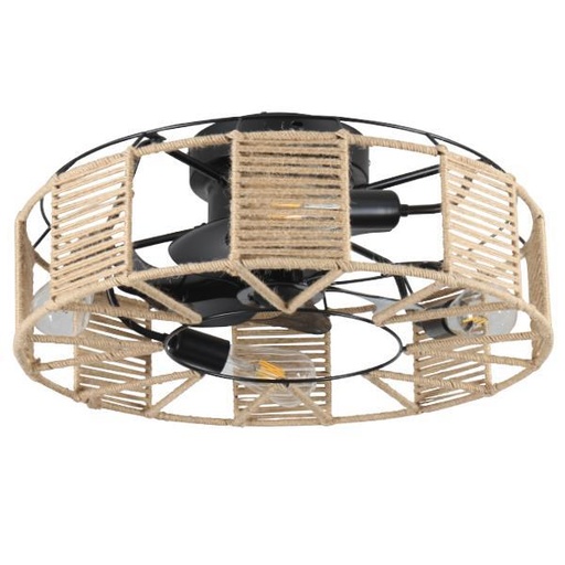 [E.300-25055] VENTILADOR DECORATIVO CON HILO DE TEJIDO CÁÑAMO 4xE27 CON CONTROL Ø55 DC 20W